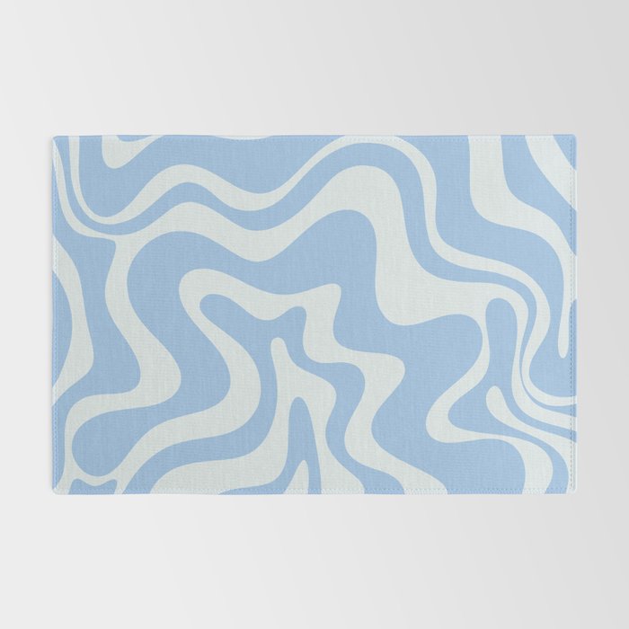 Retro Liquid Swirl Abstract Pattern in Powder Blue Rug Gallery Image 2
