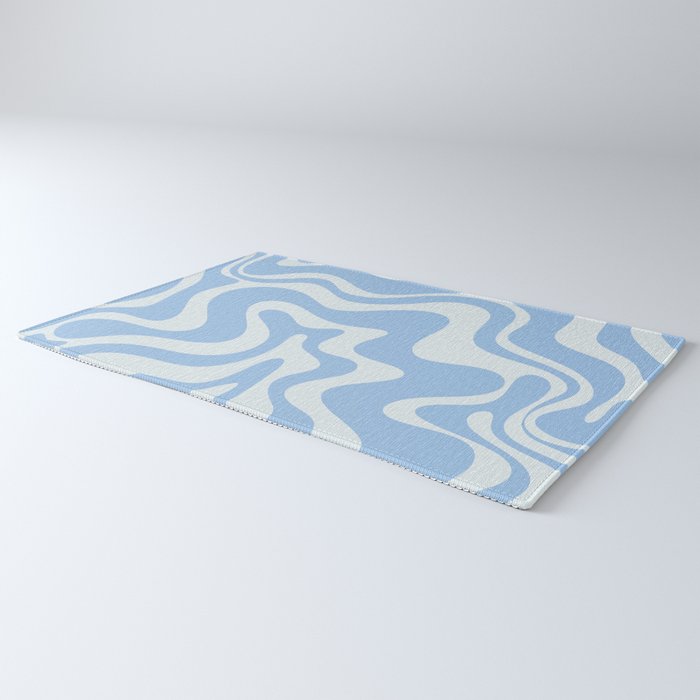 Retro Liquid Swirl Abstract Pattern in Powder Blue Rug Gallery Image 3