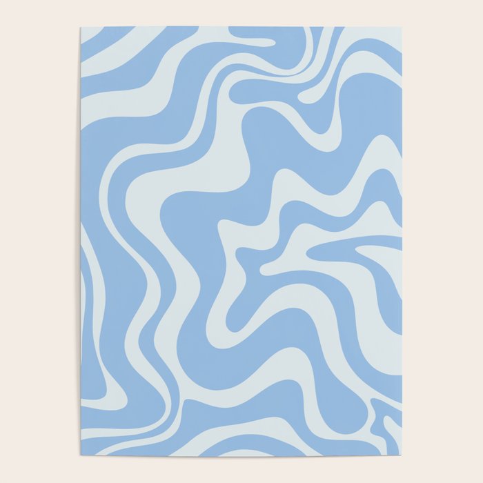 Retro Liquid Swirl Abstract Pattern in Powder Blue Poster Gallery Image 4