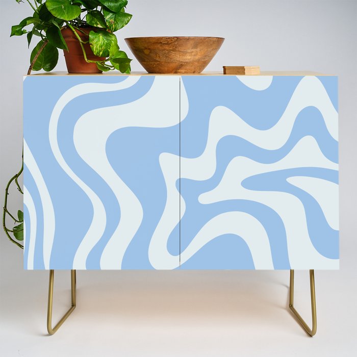Retro Liquid Swirl Abstract Pattern in Powder Blue Credenza Gallery Image 1