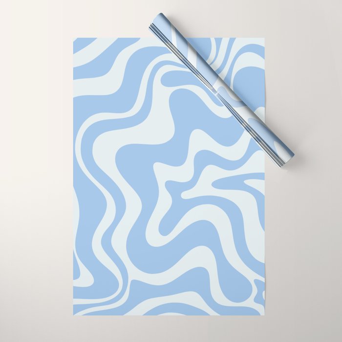Retro Liquid Swirl Abstract Pattern in Powder Blue Wrapping Paper Gallery Image 1