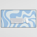 Retro Liquid Swirl Abstract Pattern in Powder Blue Desk Mat Gallery Image 1