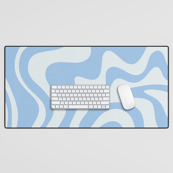 Retro Liquid Swirl Abstract Pattern in Powder Blue Desk Mat Gallery Image 1