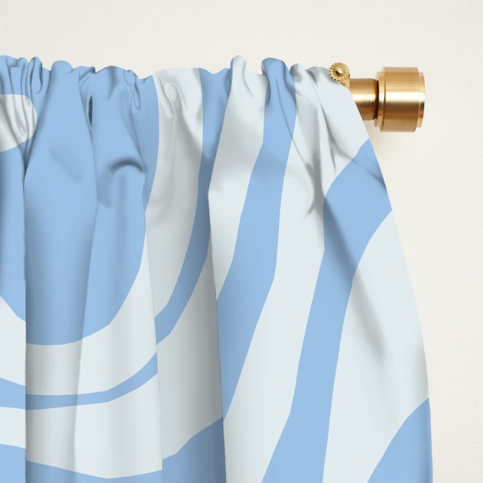 Retro Liquid Swirl Abstract Pattern in Powder Blue Window Curtain Gallery Image 2