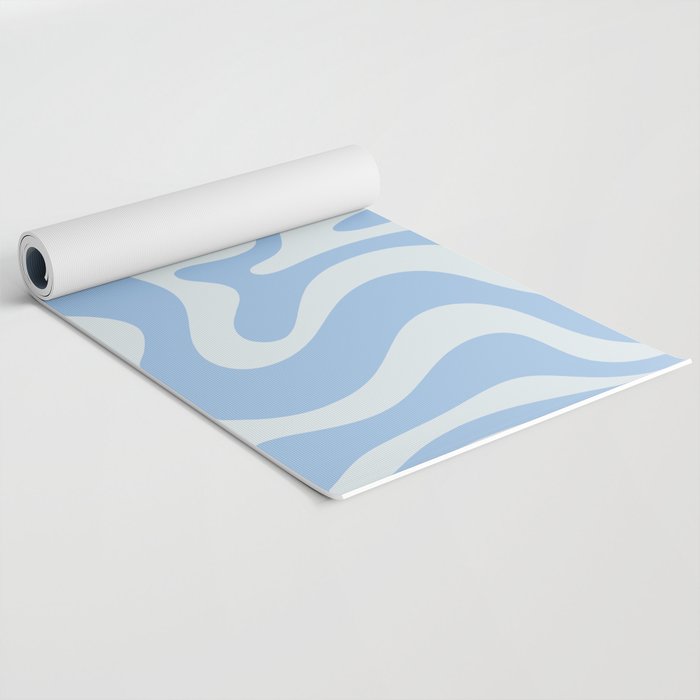 Retro Liquid Swirl Abstract Pattern in Powder Blue Yoga Mat Gallery Image 2