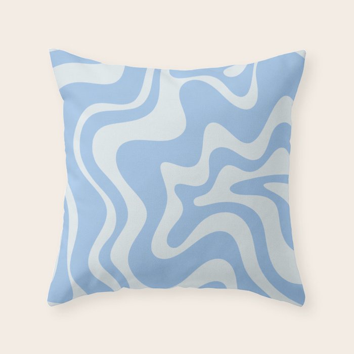Retro Liquid Swirl Abstract Pattern in Powder Blue Throw Pillow Gallery Image 1