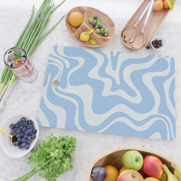 Retro Liquid Swirl Abstract Pattern in Powder Blue Cutting Board Gallery Image 2