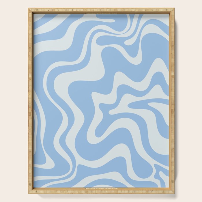 Retro Liquid Swirl Abstract Pattern in Powder Blue Serving Tray Gallery Image 1