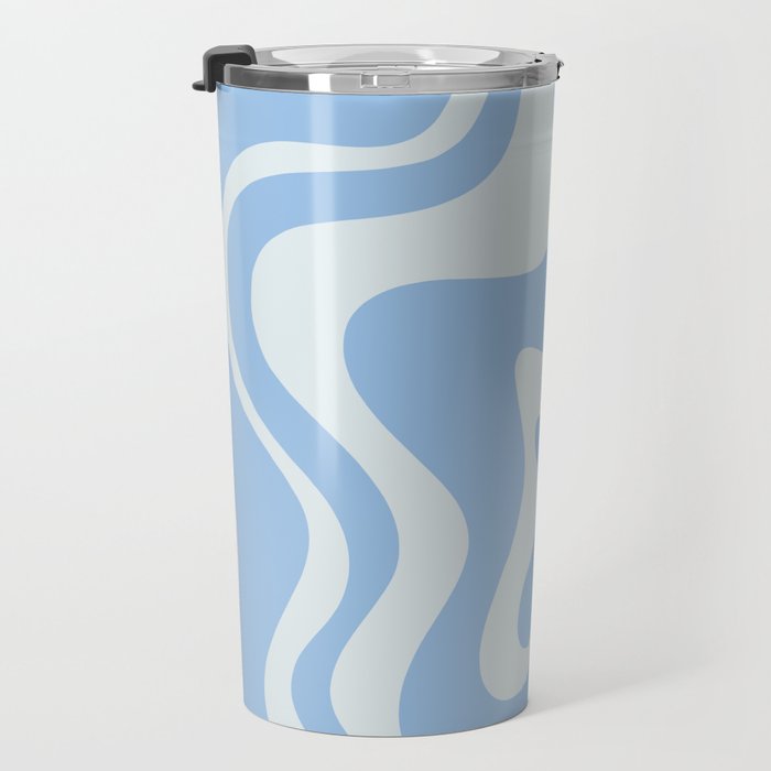 Retro Liquid Swirl Abstract Pattern in Powder Blue Travel Mug Gallery Image 3