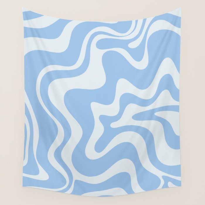 Retro Liquid Swirl Abstract Pattern in Powder Blue Wall Tapestry Gallery Image 4