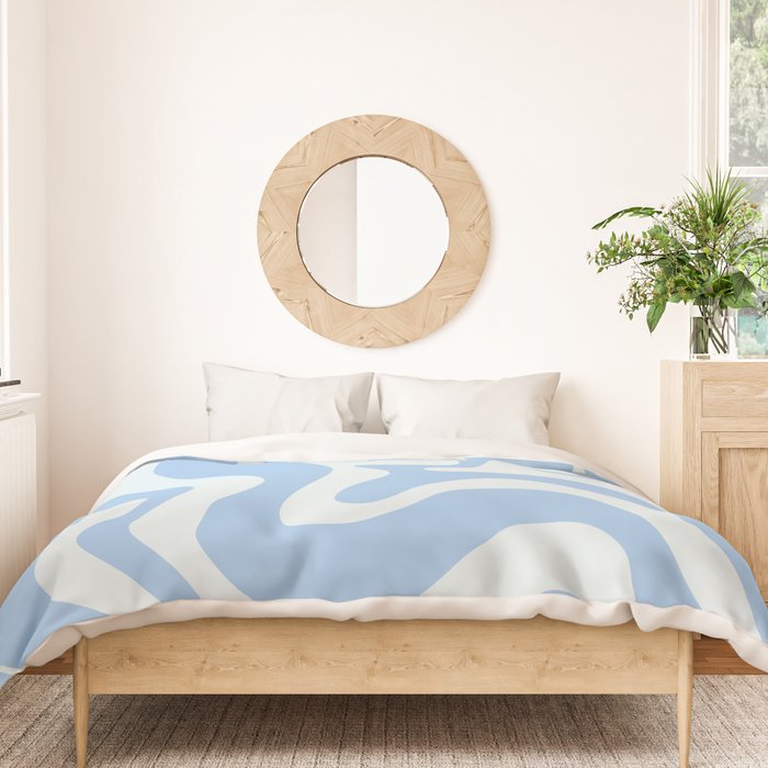 Retro Liquid Swirl Abstract Pattern in Powder Blue Duvet Cover Gallery Image 3