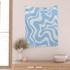 Retro Liquid Swirl Abstract Pattern in Powder Blue Wall Tapestry Gallery Image 2