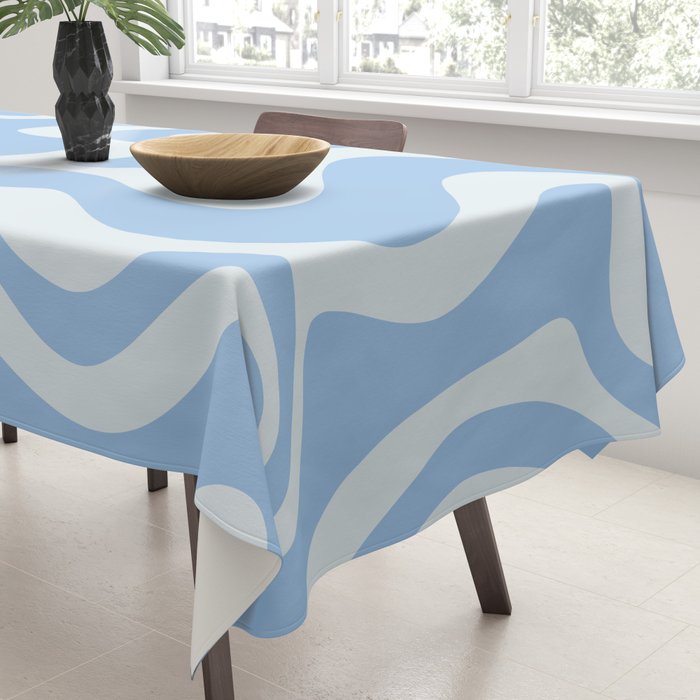 Retro Liquid Swirl Abstract Pattern in Powder Blue Tablecloth Gallery Image 3