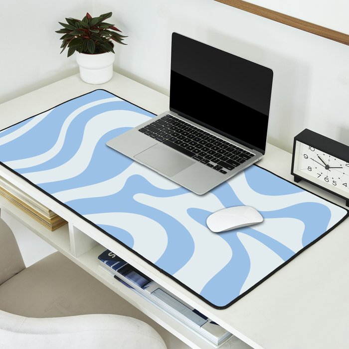 Retro Liquid Swirl Abstract Pattern in Powder Blue Desk Mat Gallery Image 2