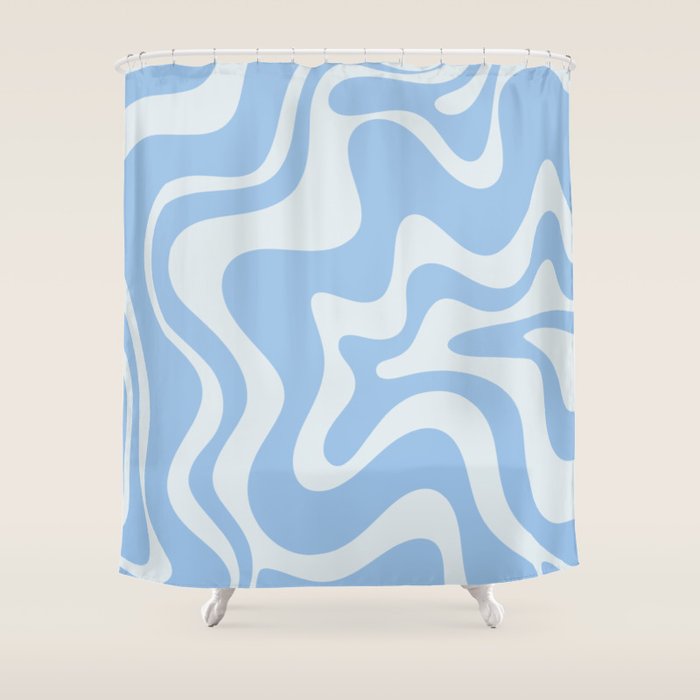 Retro Liquid Swirl Abstract Pattern in Powder Blue Shower Curtain Gallery Image 1