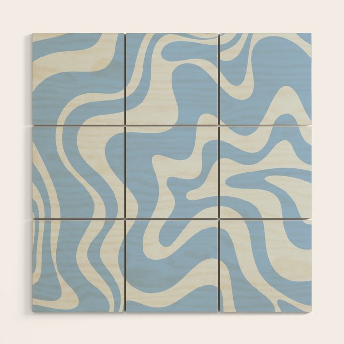 Retro Liquid Swirl Abstract Pattern in Powder Blue Wood Wall Art Gallery Image 1