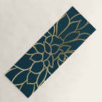 Festive, Floral Prints, Line Art, Dark Teal and Gold Yoga Mat Gallery Image 1