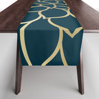 Festive, Floral Prints, Line Art, Dark Teal and Gold Table Runner Gallery Image 1