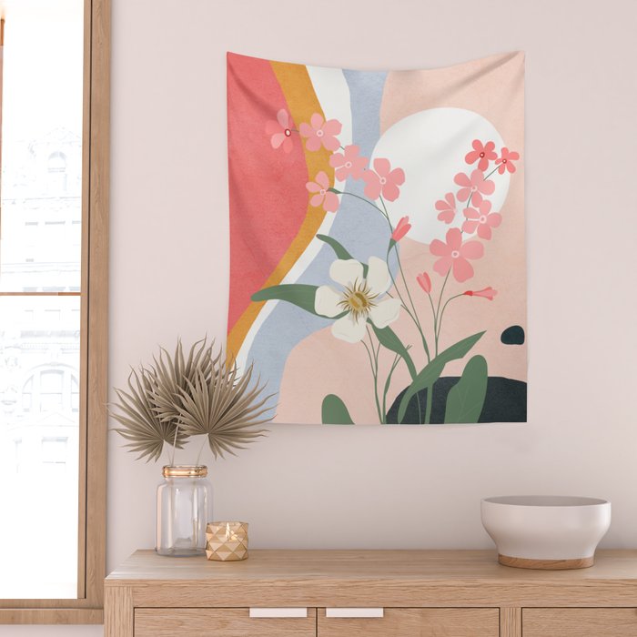 Colorful Flower Design 1 Wall Tapestry Gallery Image 2