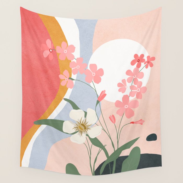 Colorful Flower Design 1 Wall Tapestry Gallery Image 4