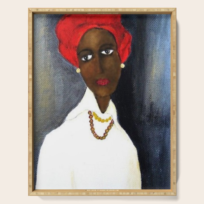Rare African American Portrait of Aicha Goblet in a Red Hat by Amedeo Modigliani Serving Tray Gallery Image 1