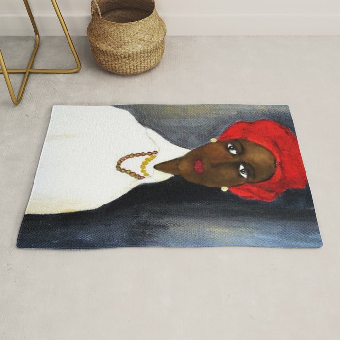 Rare African American Portrait of Aicha Goblet in a Red Hat by Amedeo Modigliani Rug Gallery Image 1