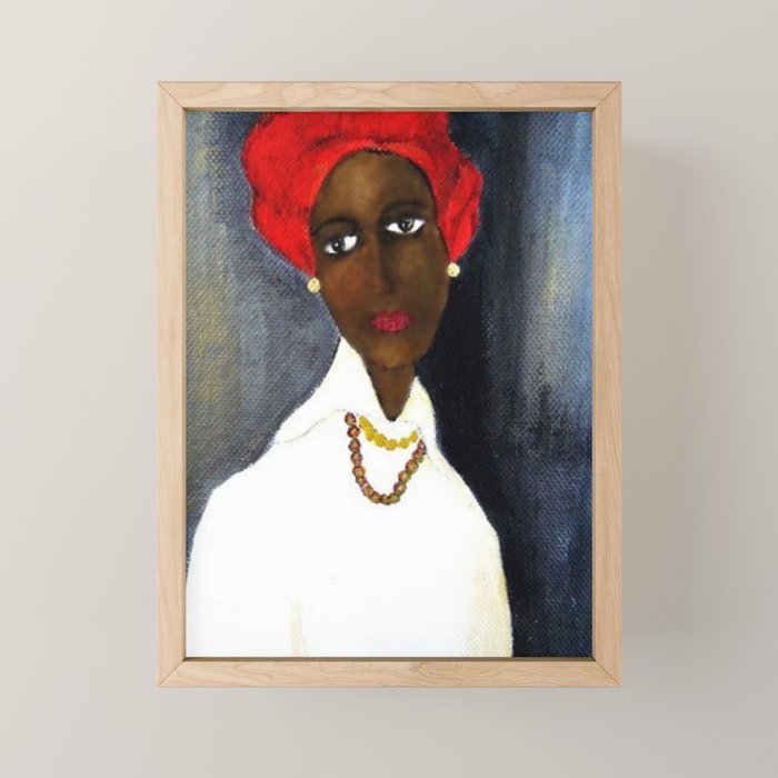 Rare African American Portrait of Aicha Goblet in a Red Hat by Amedeo Modigliani Mini Art Print Gallery Image 1