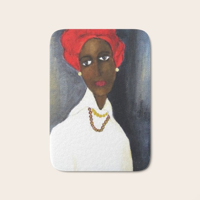 Rare African American Portrait of Aicha Goblet in a Red Hat by Amedeo Modigliani Bath Mat Gallery Image 1