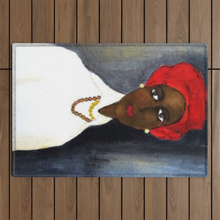 Rare African American Portrait of Aicha Goblet in a Red Hat by Amedeo Modigliani Outdoor Rug Gallery Image 1