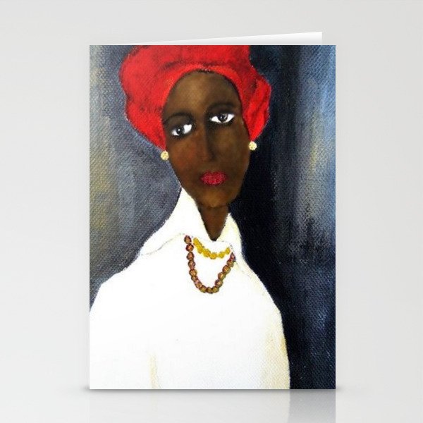 Rare African American Portrait of Aicha Goblet in a Red Hat by Amedeo Modigliani Stationery Card Gallery Image 2