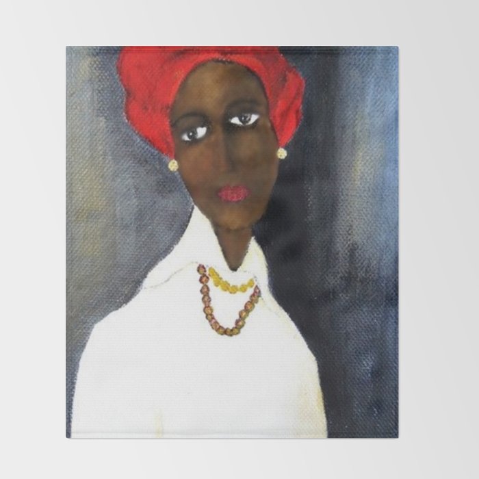 Rare African American Portrait of Aicha Goblet in a Red Hat by Amedeo Modigliani Throw Blanket Gallery Image 2