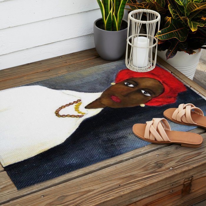 Rare African American Portrait of Aicha Goblet in a Red Hat by Amedeo Modigliani Outdoor Rug Gallery Image 2