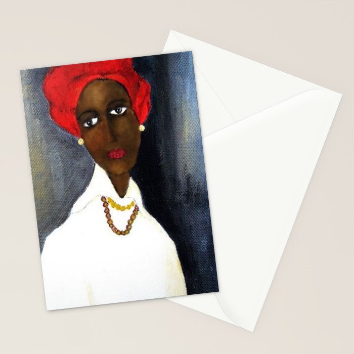 Rare African American Portrait of Aicha Goblet in a Red Hat by Amedeo Modigliani Stationery Card Gallery Image 2