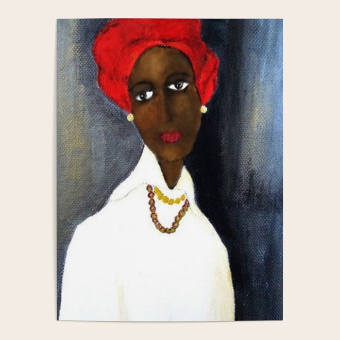 Rare African American Portrait of Aicha Goblet in a Red Hat by Amedeo Modigliani Poster Gallery Image 4