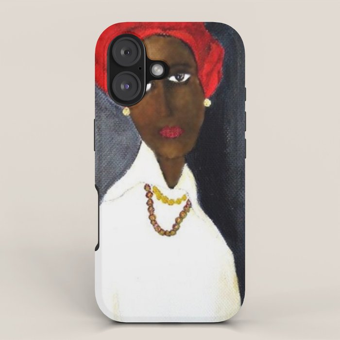 Rare African American Portrait of Aicha Goblet in a Red Hat by Amedeo Modigliani iPhone Case Gallery Image 1