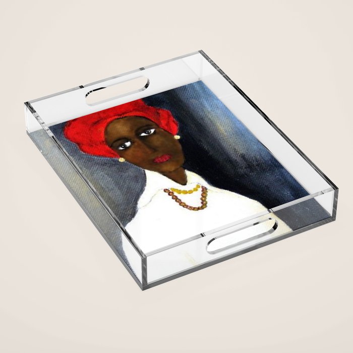 Rare African American Portrait of Aicha Goblet in a Red Hat by Amedeo Modigliani Acrylic Tray Gallery Image 1