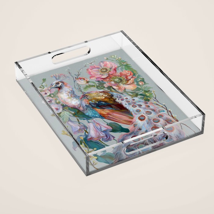 Floral Peacock Garden Acrylic Tray Gallery Image 1