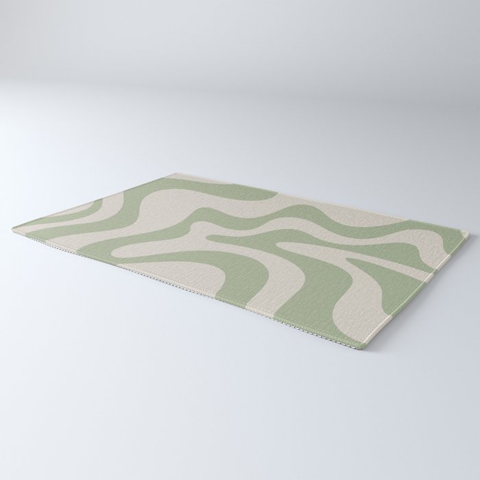 Retro Liquid Swirl Abstract Pattern Square Sage Green and Almond Beige Rug Gallery Image 3