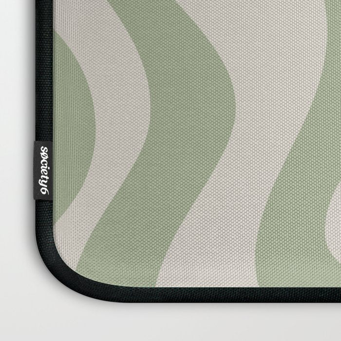 Retro Liquid Swirl Abstract Pattern Square Sage Green and Almond Beige Laptop Sleeve Gallery Image 3