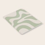 Retro Liquid Swirl Abstract Pattern Square Sage Green and Almond Beige Notebook Gallery Image 2