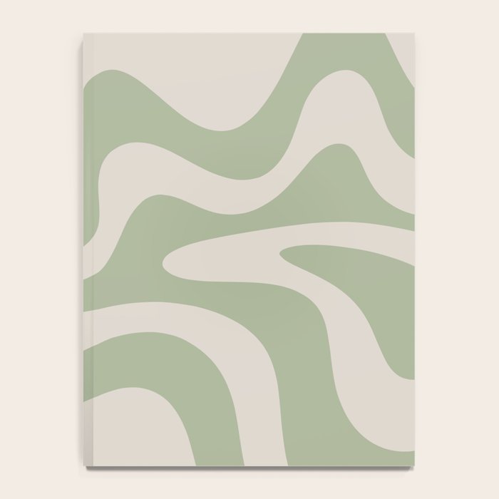 Retro Liquid Swirl Abstract Pattern Square Sage Green and Almond Beige Notebook Gallery Image 4
