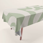 Retro Liquid Swirl Abstract Pattern Square Sage Green and Almond Beige Tablecloth Gallery Image 1