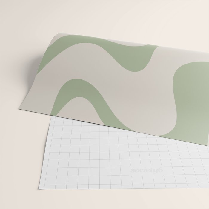 Retro Liquid Swirl Abstract Pattern Square Sage Green and Almond Beige Wrapping Paper Gallery Image 2