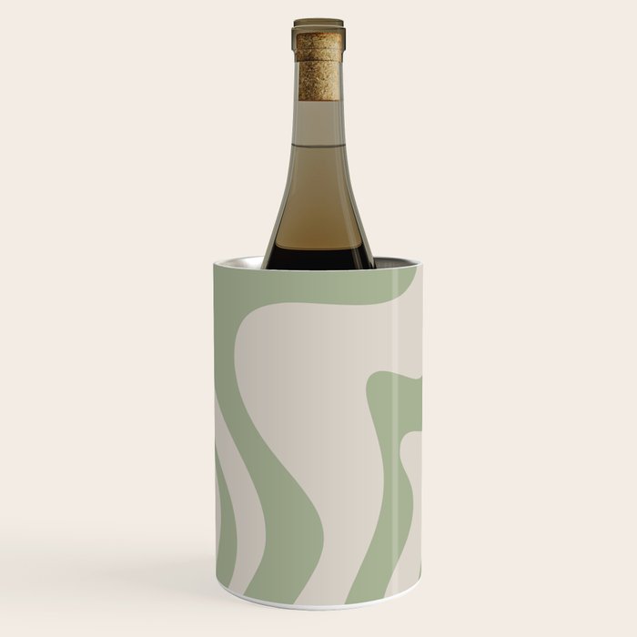 Retro Liquid Swirl Abstract Pattern Square Sage Green and Almond Beige Wine Chiller Gallery Image 2