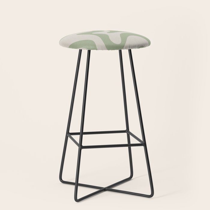 Retro Liquid Swirl Abstract Pattern Square Sage Green and Almond Beige Stool Gallery Image 1