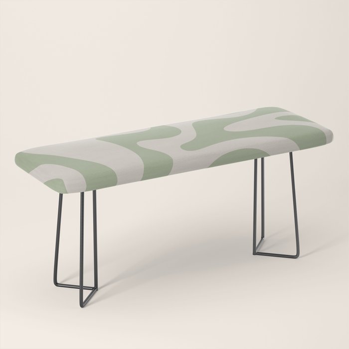 Retro Liquid Swirl Abstract Pattern Square Sage Green and Almond Beige Bench Gallery Image 1