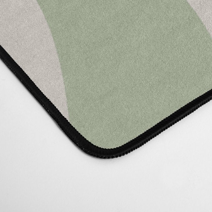 Retro Liquid Swirl Abstract Pattern Square Sage Green and Almond Beige Desk Mat Gallery Image 4