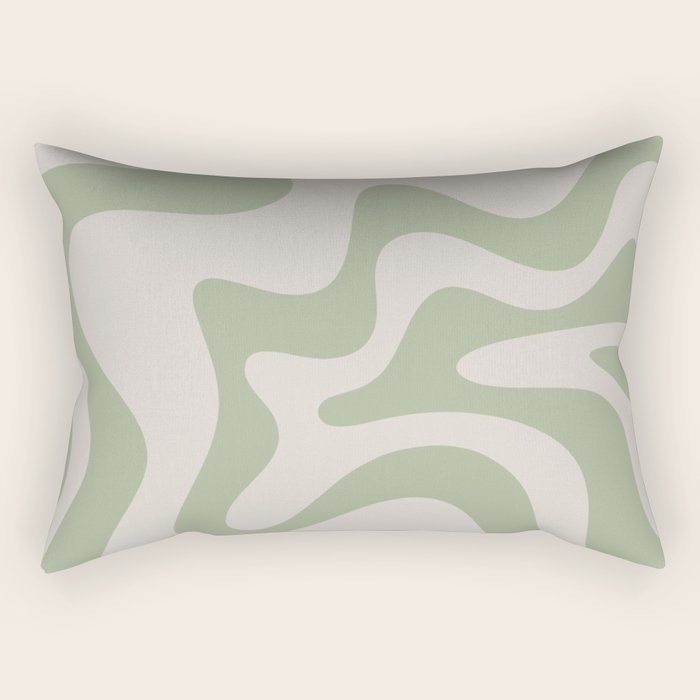 Retro Liquid Swirl Abstract Pattern Square Sage Green and Almond Beige Rectangular Pillow Gallery Image 2