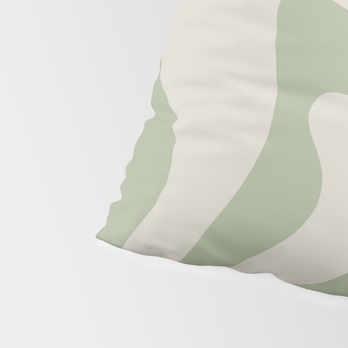 Retro Liquid Swirl Abstract Pattern Square Sage Green and Almond Beige Pillow Sham Gallery Image 4