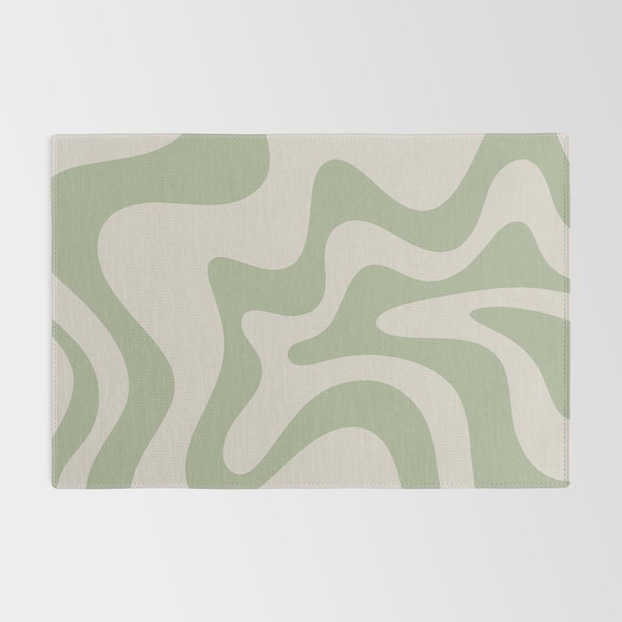 Retro Liquid Swirl Abstract Pattern Square Sage Green and Almond Beige Rug Gallery Image 2